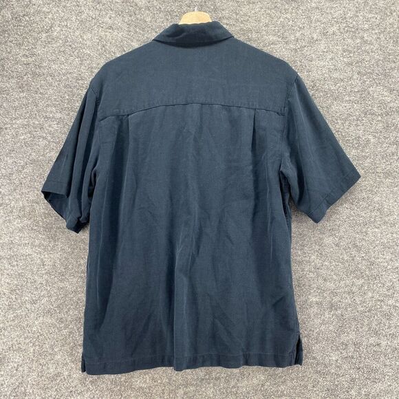 Toscano Shirt Men S Small Blue Button Up Collared Silk Short Sleeve Pockets - Picture 2 of 9